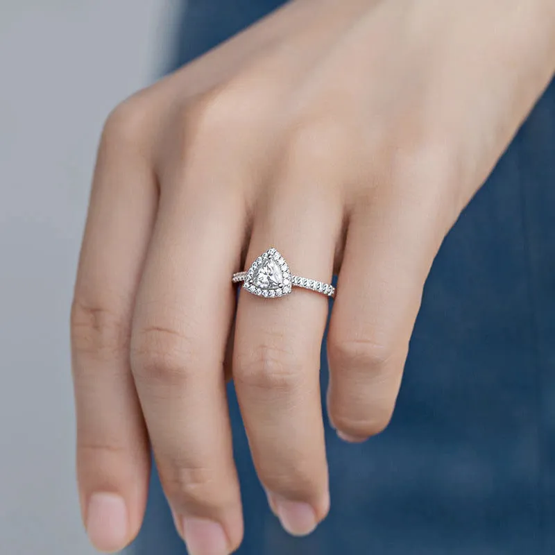 1.0CTTW Triangle Cut Moissanite Halo Engagement  925 Sterling Silver Rings