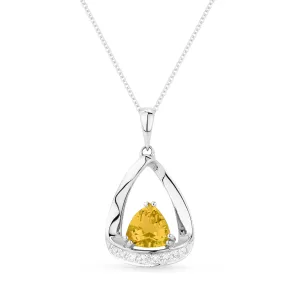 1.1Ct Citrine 16"pendant Necklace In 14K White Gold
