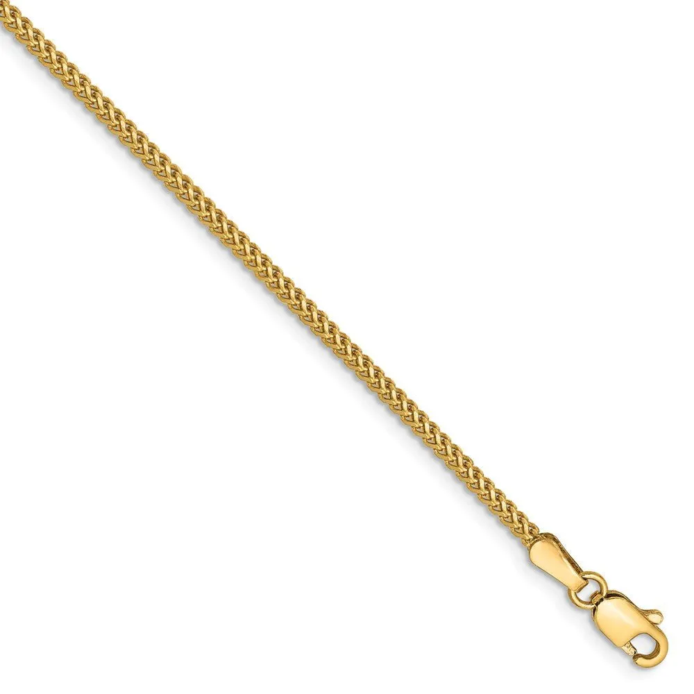 1.3mm, 14k Yellow Gold, Solid Franco Chain Bracelet