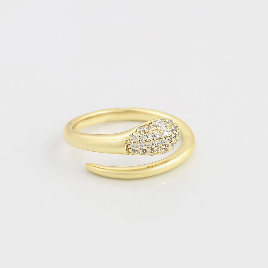 14 K Gold Plated adjustable snake ring with white zirconium