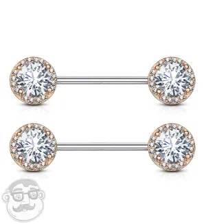 14G Rose Gold PVD Grand Zircon Nipple Ring Barbell