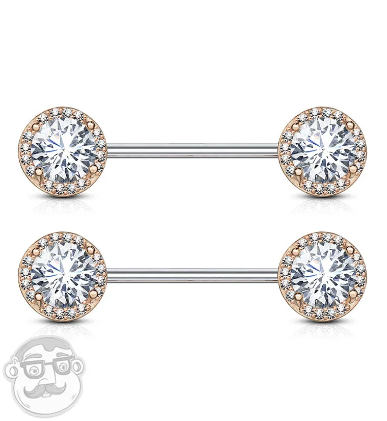 14G Rose Gold PVD Grand Zircon Nipple Ring Barbell