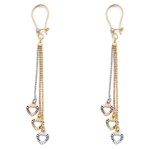 14K Gold 3Heart Hanging Earrings