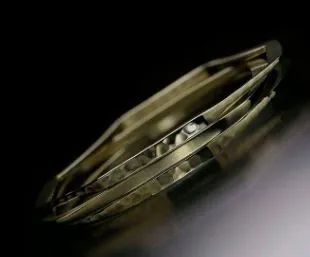 14k Gold Alternating Flat and Round Hammered-Edge Bangle Bracelet