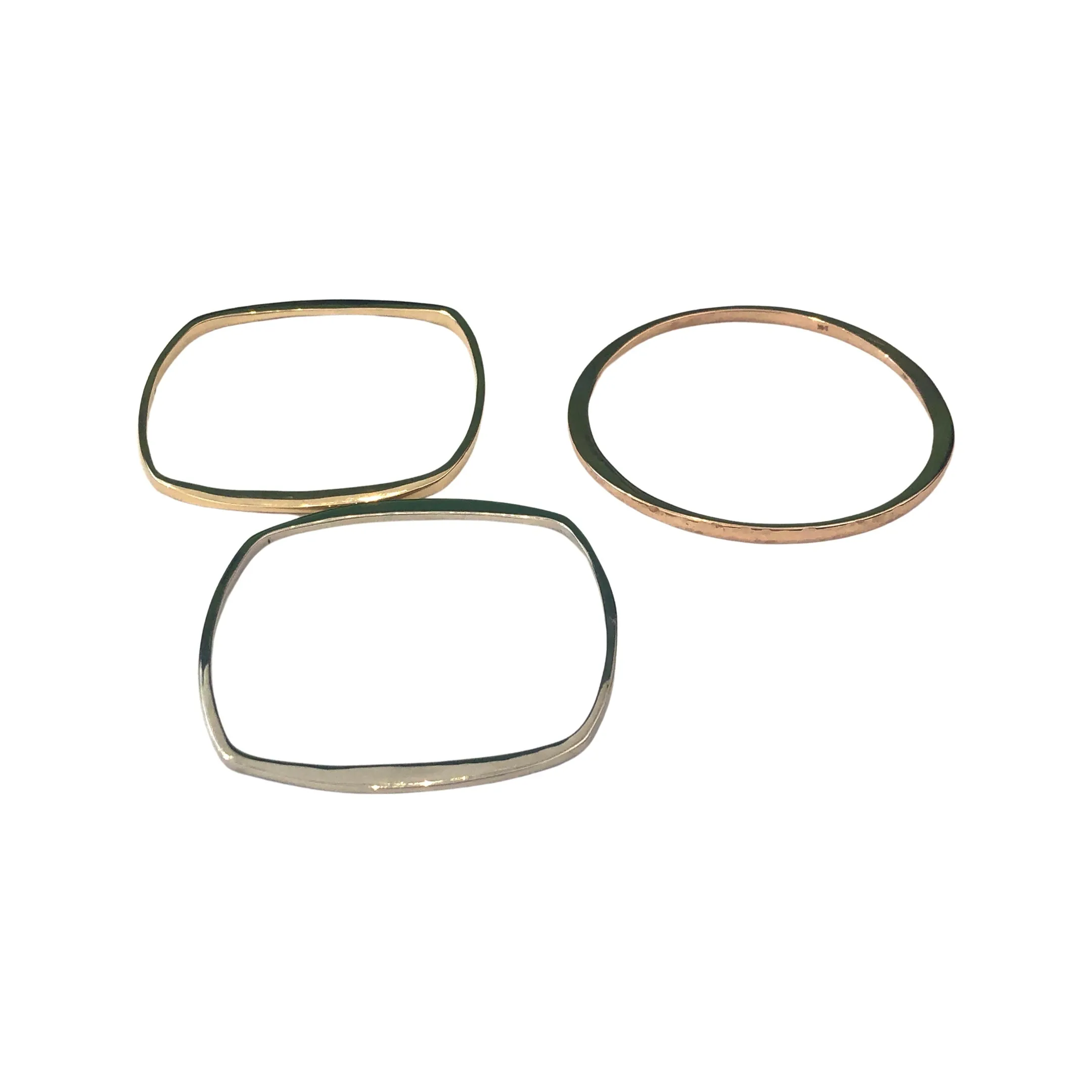 14k Gold Alternating Flat and Round Hammered-Edge Bangle Bracelet