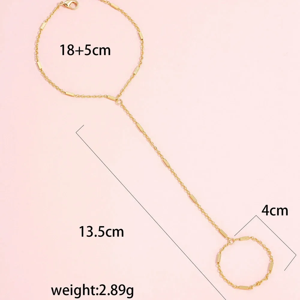 14K Gold Plated Stainless Steel Tassel Hand Chain Bracelet Finger