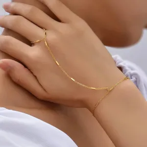 14K Gold Plated Stainless Steel Tassel Hand Chain Bracelet Finger