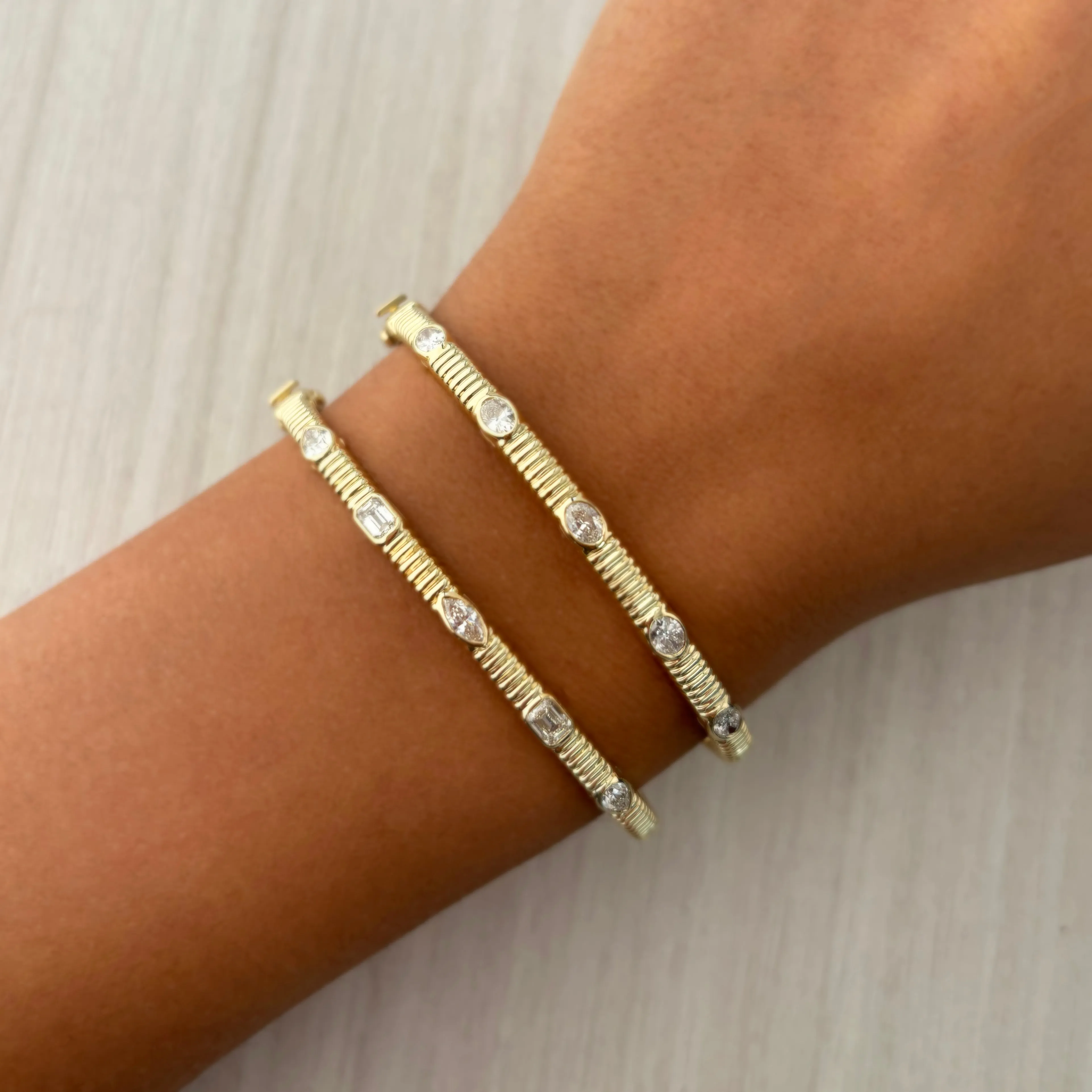14K Multi-Shape Diamond Bangle - 0.87ct