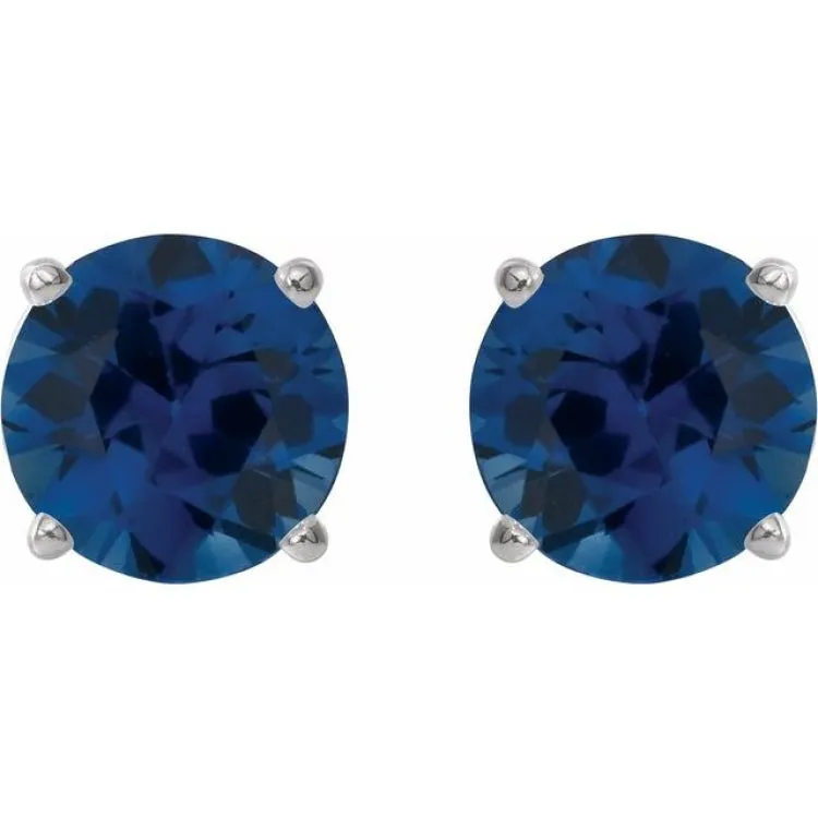 14K White 5 mm Natural Blue Sapphire Stud Earrings