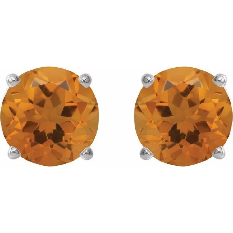 14K White 7 mm Natural Citrine Stud Earrings