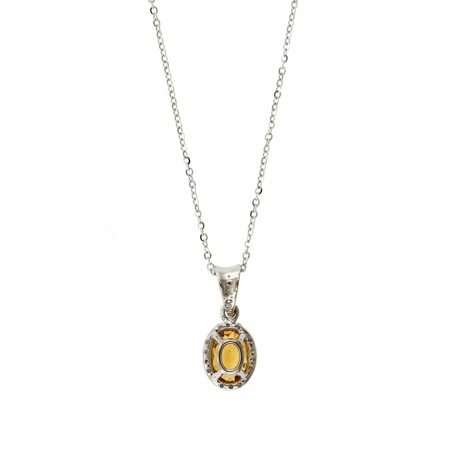 14K White Gold Oval Citrine Diamond Halo Necklace