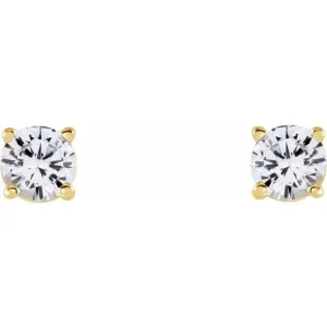 14K Yellow 4 mm Natural White Sapphire Stud Earrings with Friction Post
