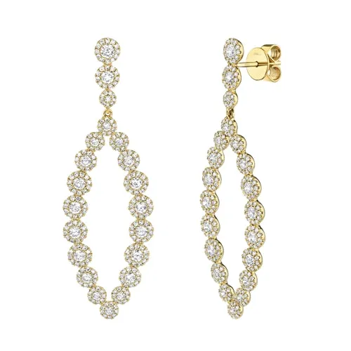 14K Yellow Gold Diamond Halo Marquise Shaped Dangle Earrings