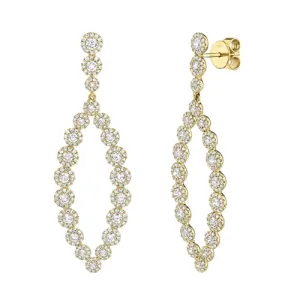 14K Yellow Gold Diamond Halo Marquise Shaped Dangle Earrings