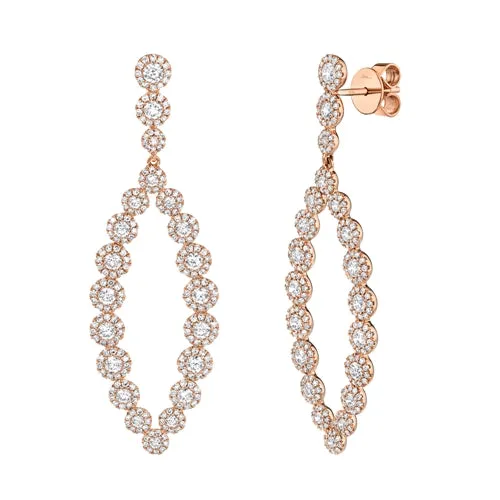 14K Yellow Gold Diamond Halo Marquise Shaped Dangle Earrings