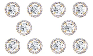 14k Yellow Gold Plated 2Ct Round White Sapphire Set Of Five Halo Stud Earrings
