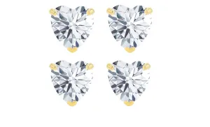 14k Yellow Gold Plated 4mm 1Ct Heart White Sapphire Set Of Two Stud Earrings