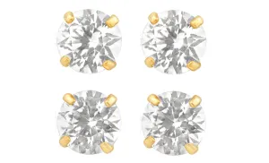 14k Yellow Gold Plated 4mm 1Ct Round White Sapphire Set Of Two Stud Earrings