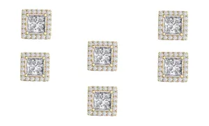 14k Yellow Gold Plated 6mm 3Ct Square Cut White Sapphire Set of Three Halo Stud Earrings