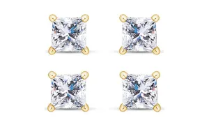 14k Yellow Gold Plated 6mm 4Ct Princess Cut White Sapphire Set Of Two Stud Earrings
