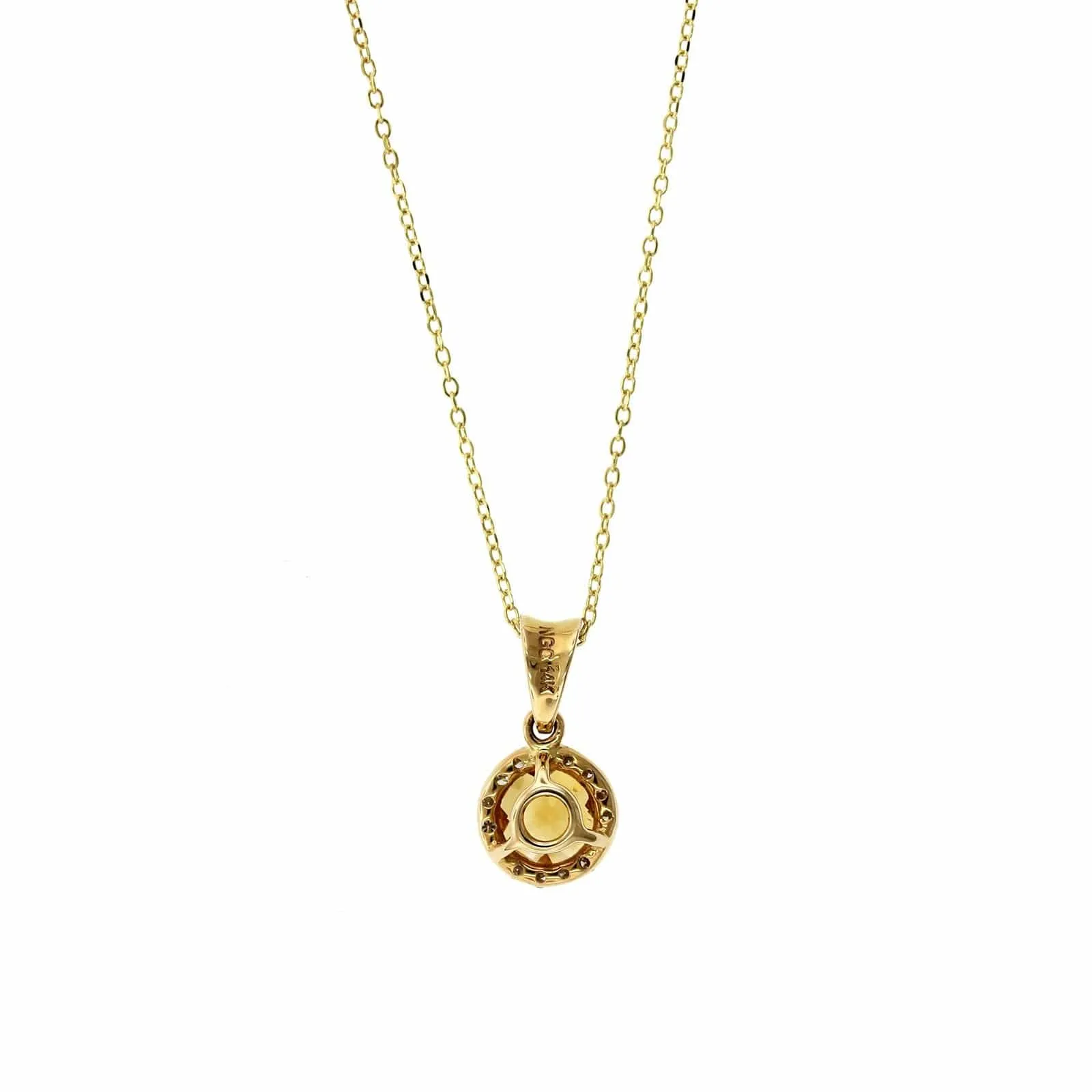 14K Yellow Gold Round Citrine Diamond Halo Necklace
