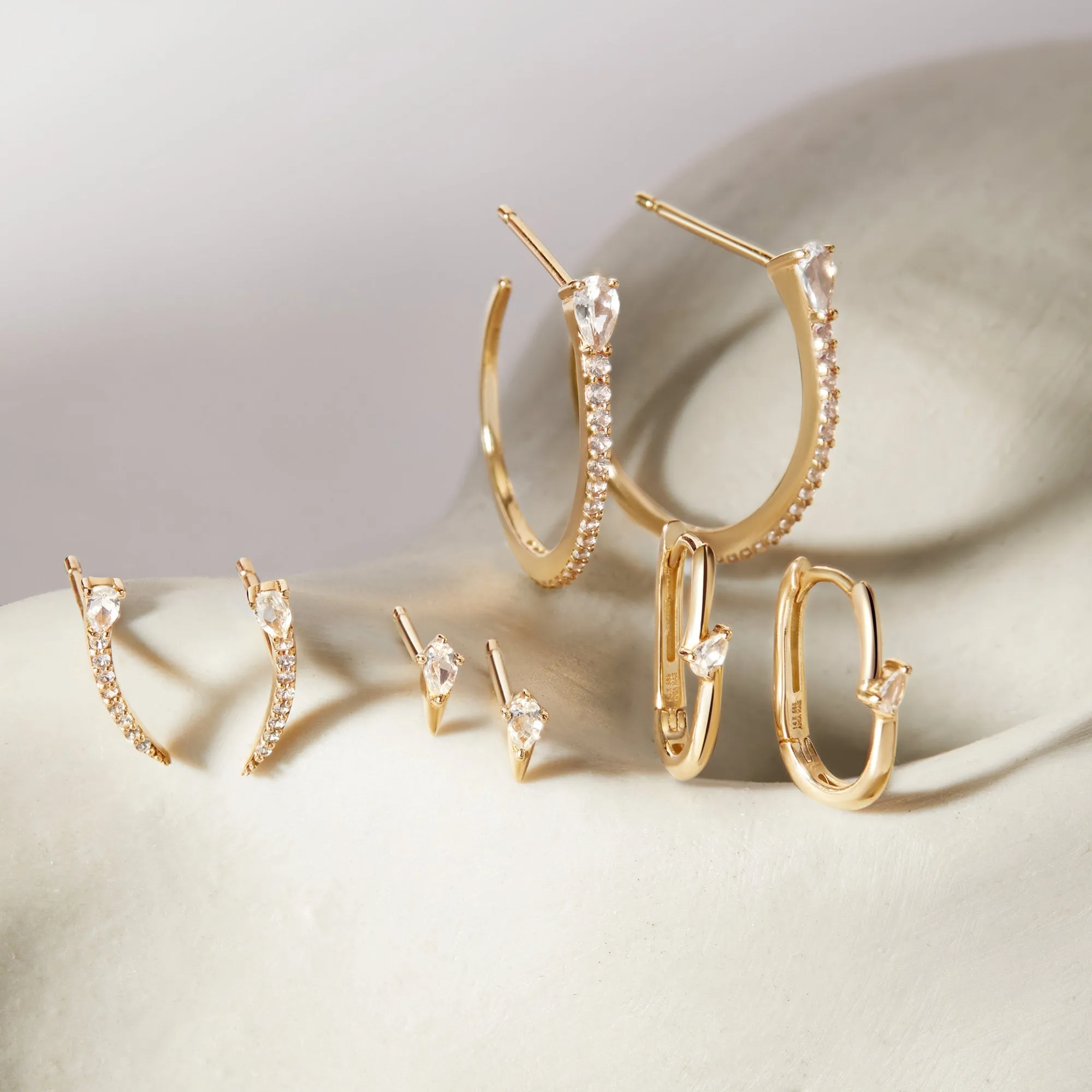 14kt Gold White Sapphire Hoop Earrings