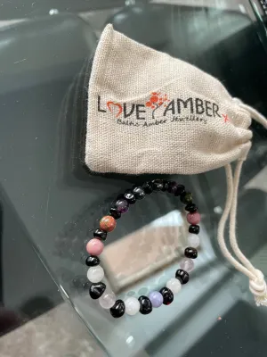 16cm Adult Cherry Baltic Amber & Gemstone Stretch Bereavement Bracelet - Astrid - 4 Moonstone Beads
