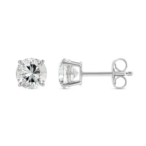 18k White Gold 2 Pair Moissanite Round & Princess Cut Stud Earrings Plated 6mm By Paris Jewelry