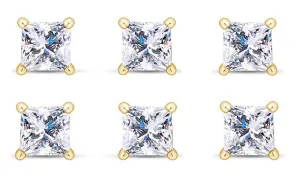 18k Yellow Gold Plated 1/2Ct Princess Cut White Sapphire Set Of Three Stud Earrings