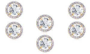 18k Yellow Gold Plated 1/2Ct Round White Sapphire Set of Three Halo Stud Earrings