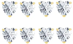 18k Yellow Gold Plated 1Ct Heart White Sapphire Set Of Four Stud Earrings