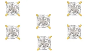 18k Yellow Gold Plated 2Ct Square Cut White Sapphire Set Of Three Stud Earrings