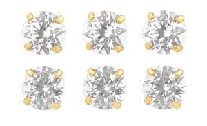 18k Yellow Gold Plated 4mm 1Ct Round White Sapphire Set Of Three Stud Earrings