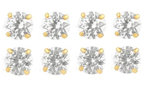18k Yellow Gold Plated 6mm 1Ct Round White Sapphire Set Of Four Stud Earrings