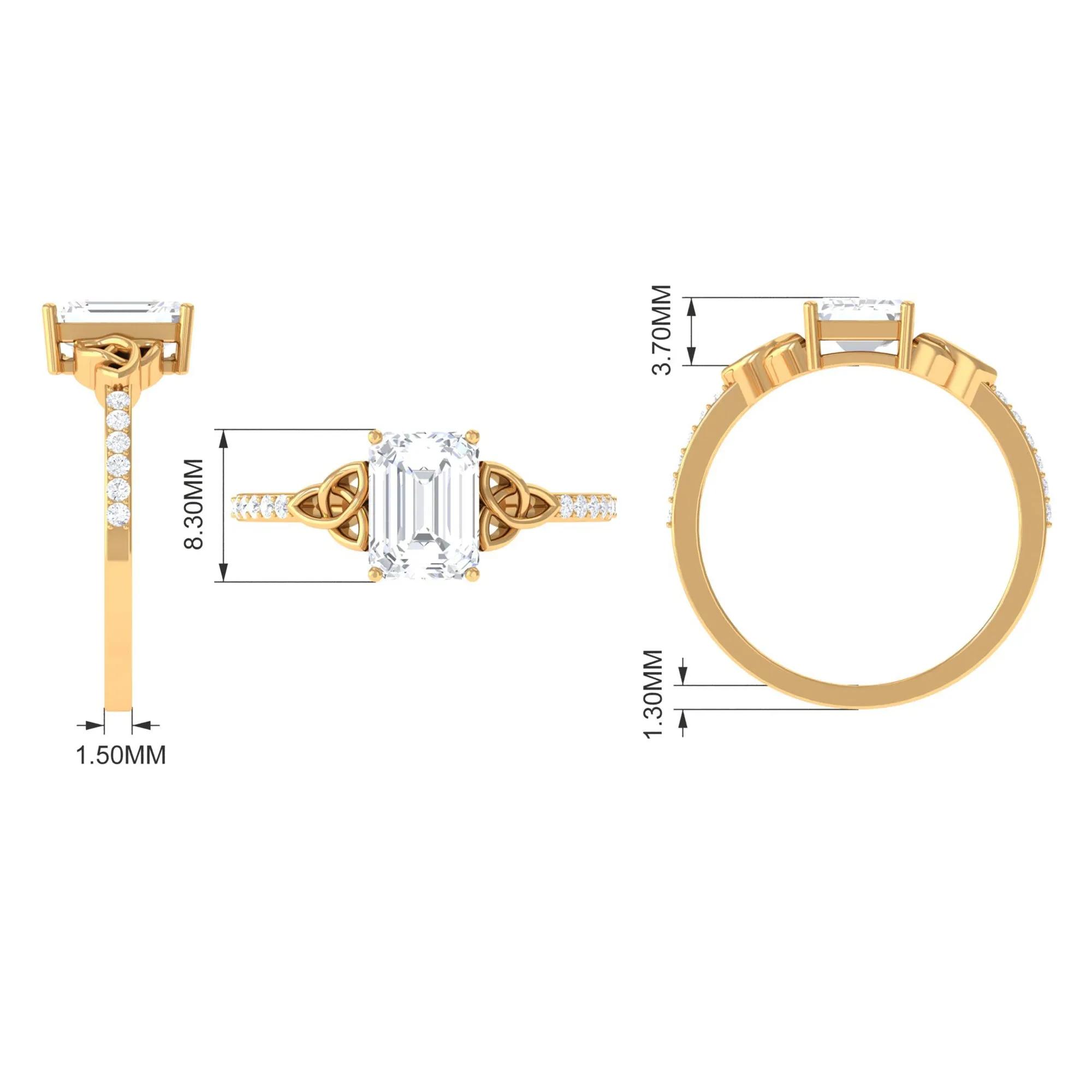2.75 CT Emerald Cut Zircon Solitaire Celtic Engagement Ring in Gold