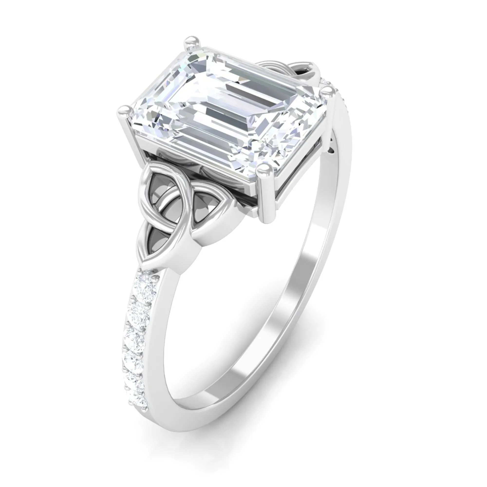 2.75 CT Emerald Cut Zircon Solitaire Celtic Engagement Ring in Gold