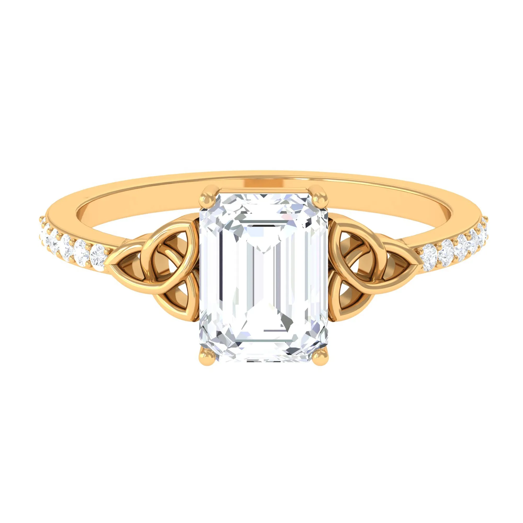 2.75 CT Emerald Cut Zircon Solitaire Celtic Engagement Ring in Gold