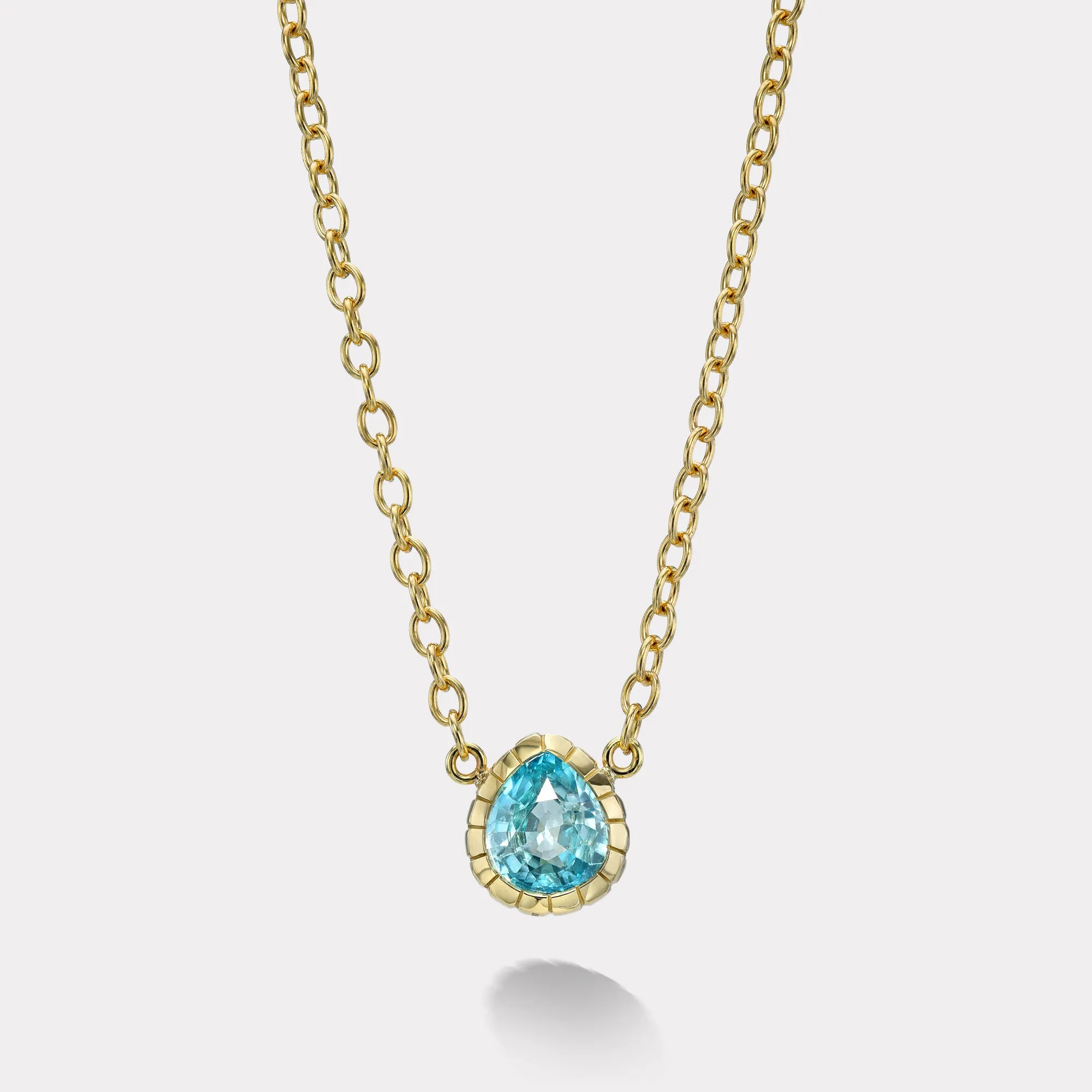 3.8ct Pear Blue Zircon Heirloom Bezel Pendant