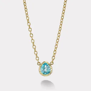 3.8ct Pear Blue Zircon Heirloom Bezel Pendant