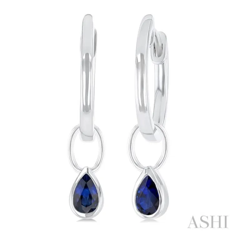 5x3 MM Bezel Set Pear Cut Sapphire Precious Fashion Huggie Earrings in 14K White Gold