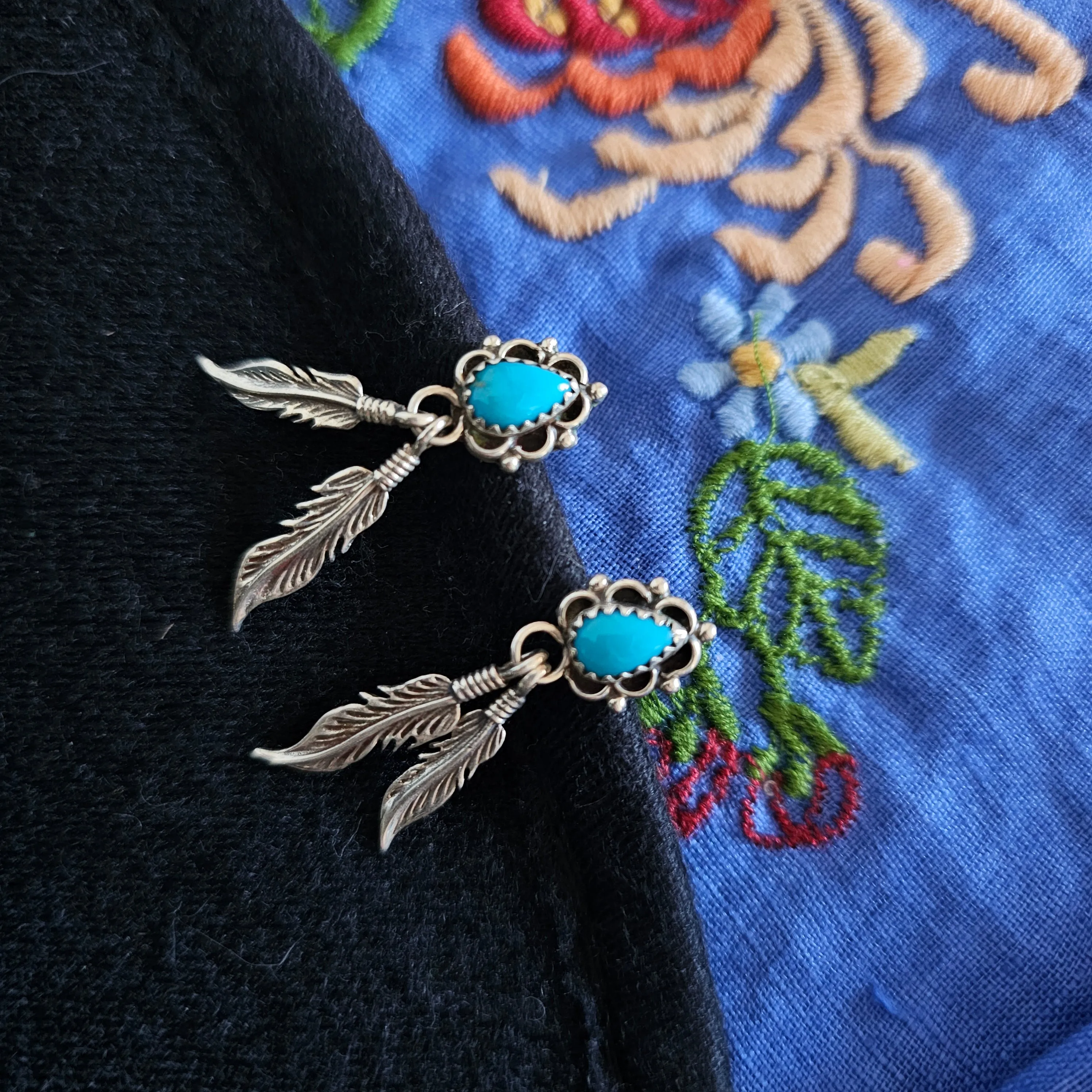 925 Sterling Silver Stud Earrings with Solid Turquoise.
