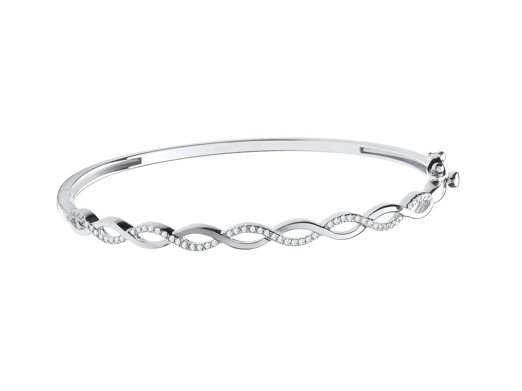9ct White Gold Women's Diamond Bangle Bracelet, Entwined Style, 0.33ct, 4.5mm, Beautiful Gift Box Included