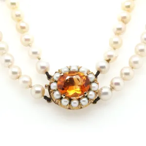 9ct Yellow Gold Oval Citrine and Pearl Clasp on 2 Row Cultured Pearl Necklace