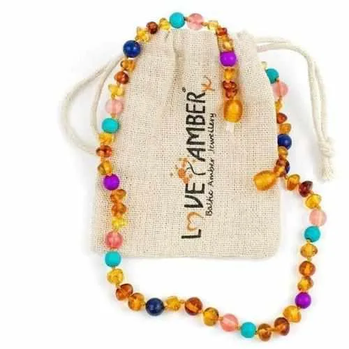 Adult Blossom Honey Baltic Amber Purple Howlite Lapis Lazuli Quartz Anklet