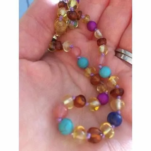 Adult Blossom Honey Baltic Amber Purple Howlite Lapis Lazuli Quartz Anklet