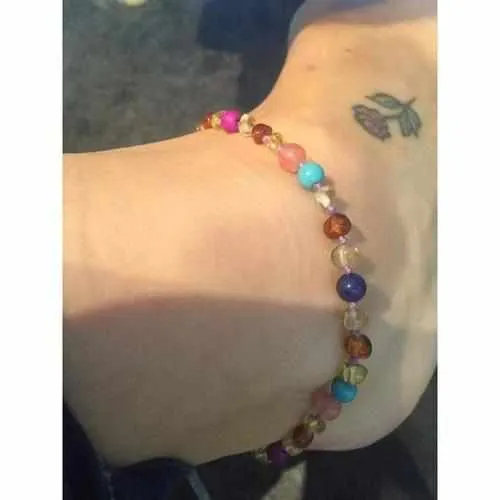 Adult Blossom Honey Baltic Amber Purple Howlite Lapis Lazuli Quartz Anklet