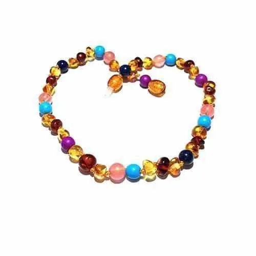 Adult Blossom Honey Baltic Amber Purple Howlite Lapis Lazuli Quartz Anklet