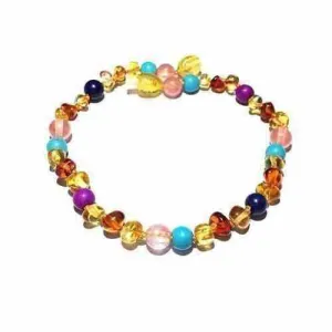 Adult Blossom Honey Baltic Amber Purple Howlite Lapis Lazuli Quartz Anklet