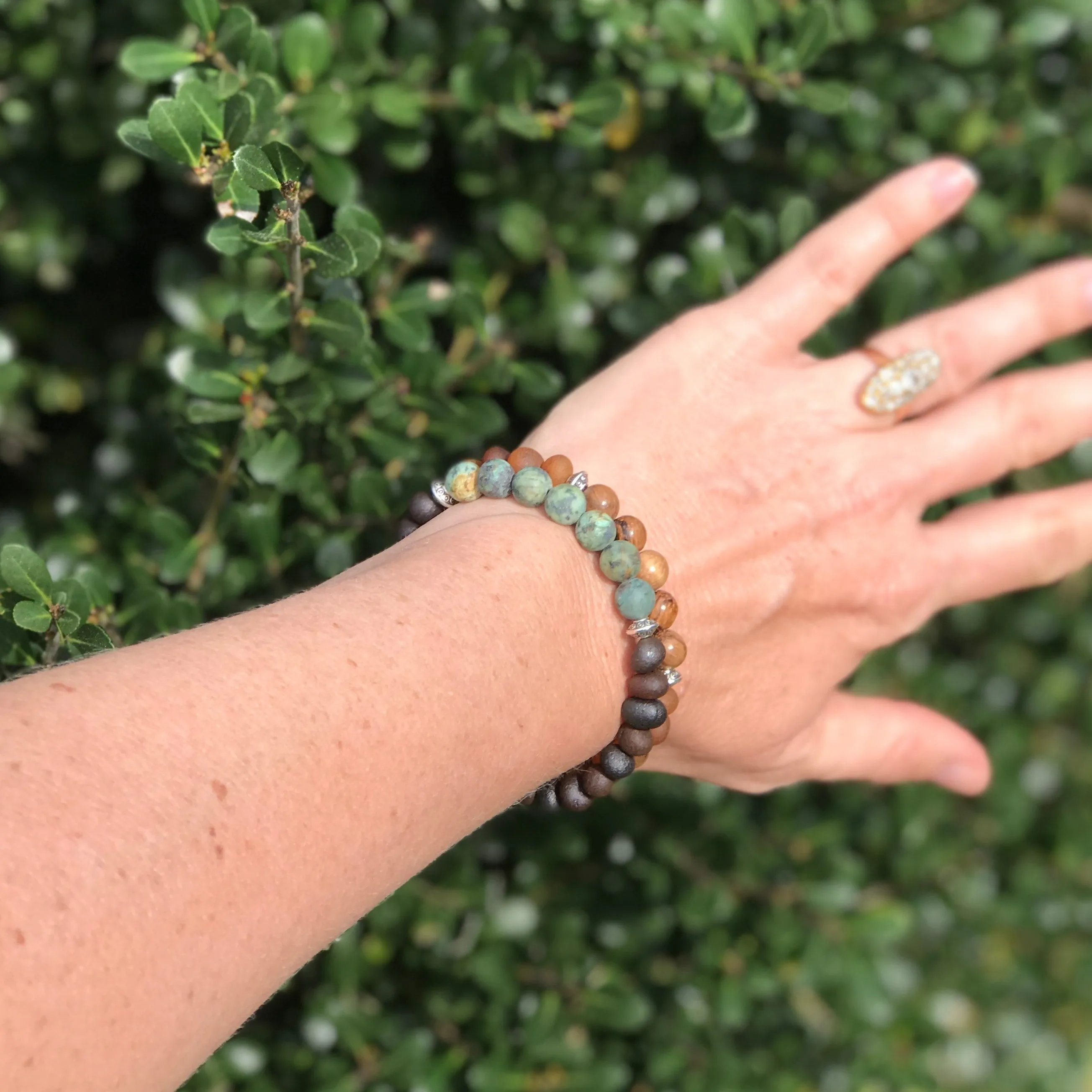 Adults | African Turquoise   Raw Cherry Amber Bracelet