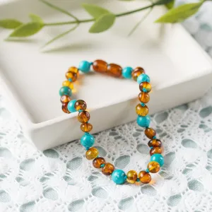 Adults | Turquoise   Cognac Amber Anklet